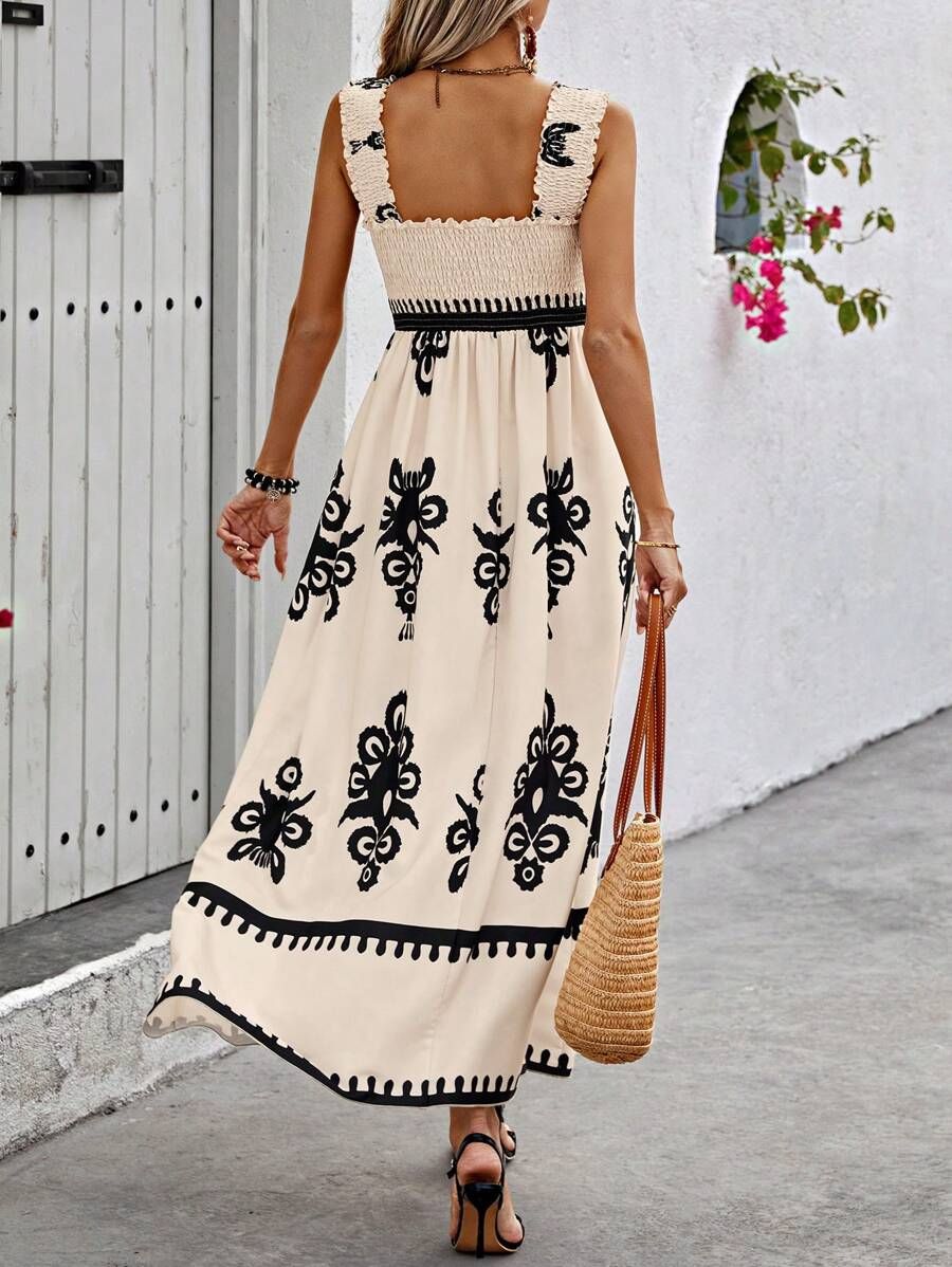 Valentina - Robe de plage imprimée chic sans manches à col carré