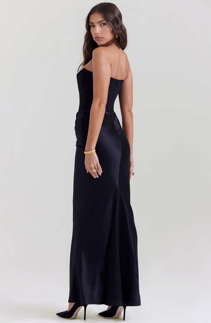 Hera - Robe de soirée élégante sans bretelles de couleur unie et rétro