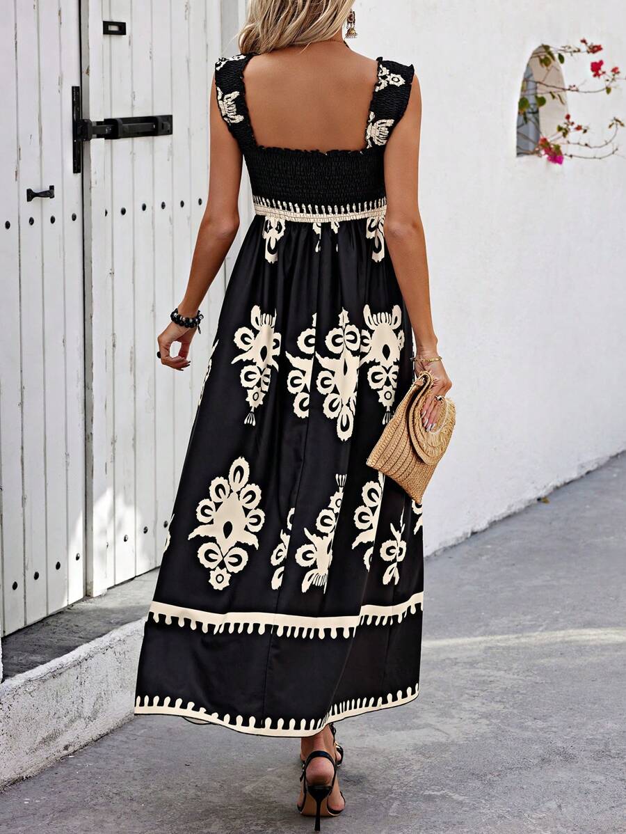 Valentina - Robe de plage imprimée chic sans manches à col carré