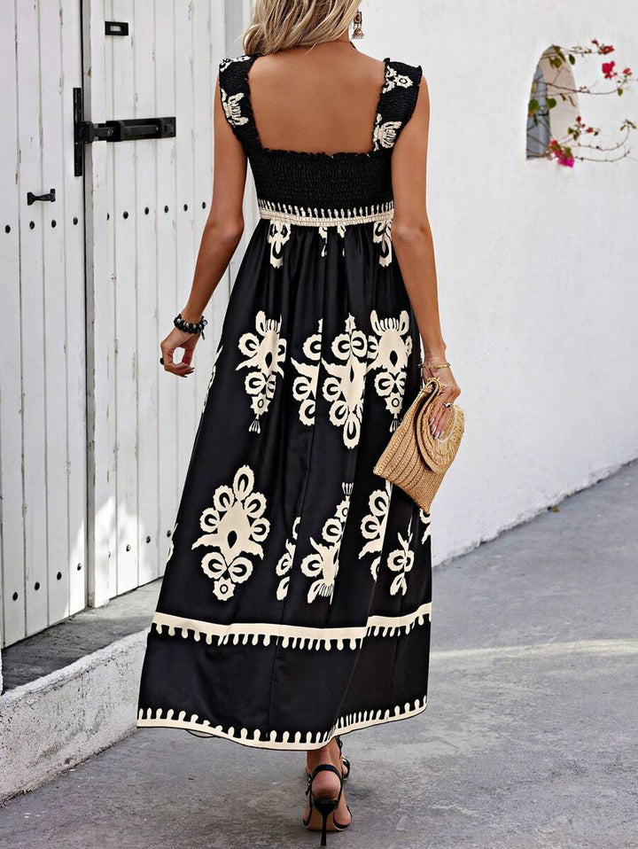 Valentina - Robe de plage imprimée chic sans manches à col carré
