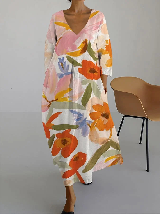 ISLA - ROBE À COL EN V ET IMPRIMÉ FLORAL