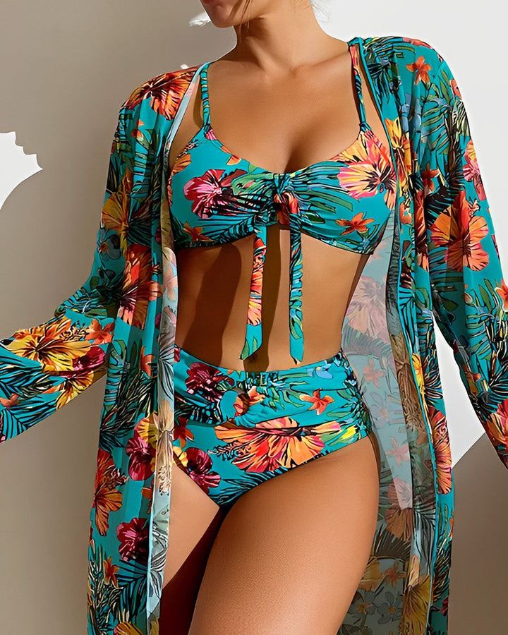 Flora - Ensemble bikini imprimé tropical avec cache-maillot
