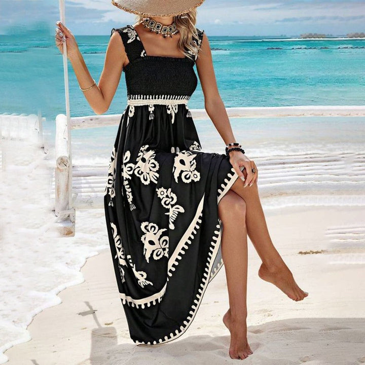 Valentina - Robe de plage imprimée chic sans manches à col carré