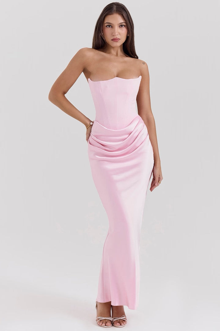Hera - Robe de soirée élégante sans bretelles de couleur unie et rétro