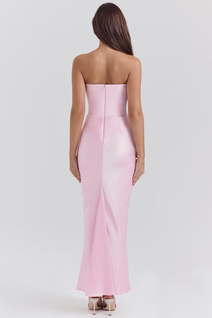Hera - Robe de soirée élégante sans bretelles de couleur unie et rétro