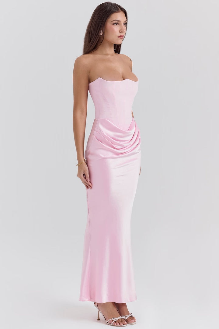 Hera - Robe de soirée élégante sans bretelles de couleur unie et rétro