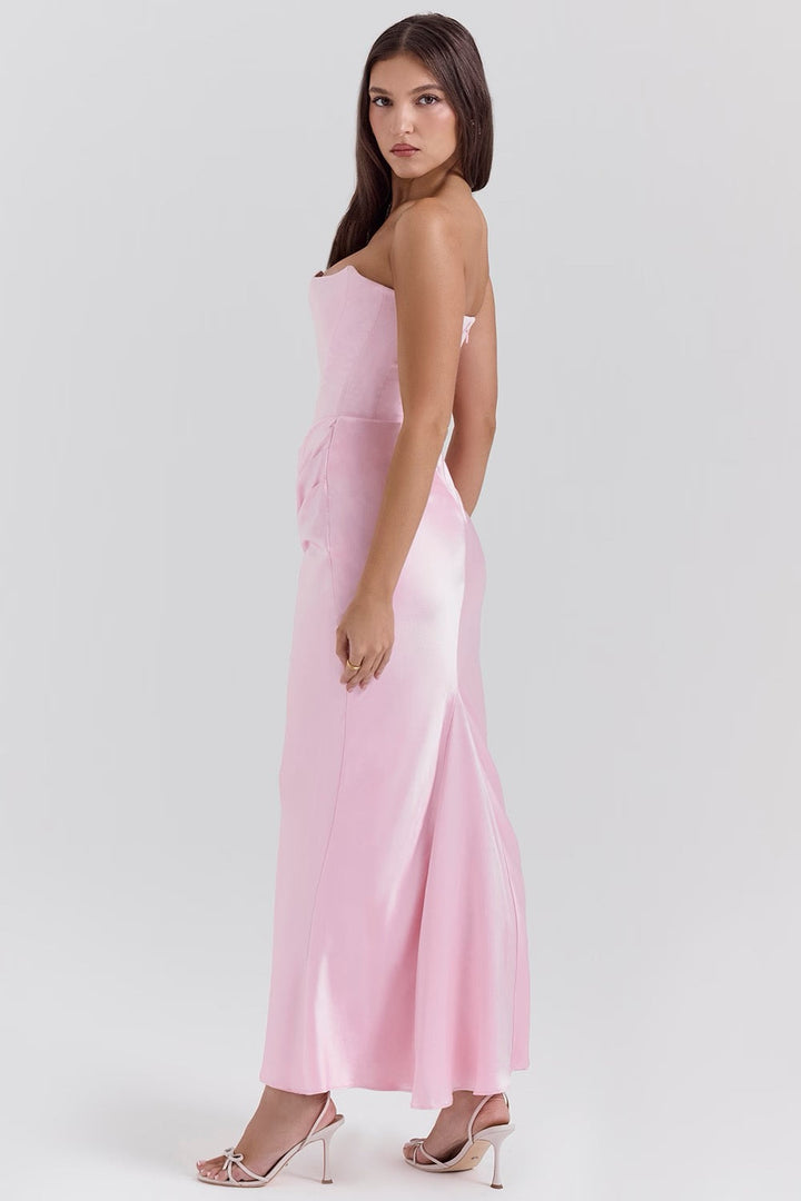 Hera - Robe de soirée élégante sans bretelles de couleur unie et rétro