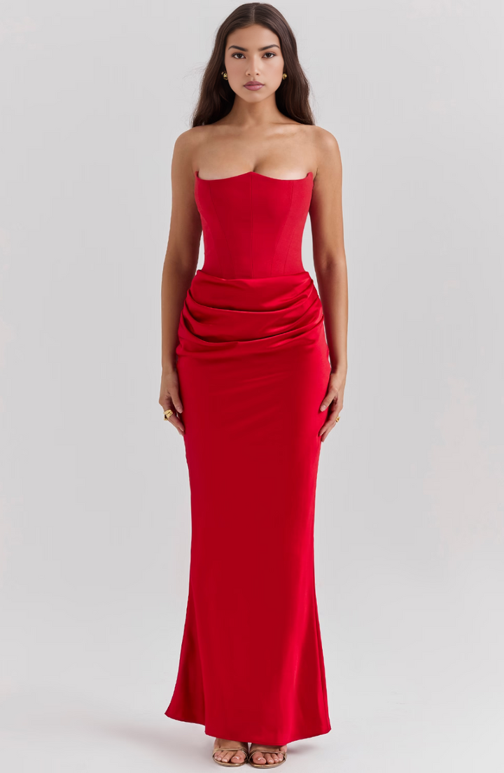 Hera - Robe de soirée élégante sans bretelles de couleur unie et rétro