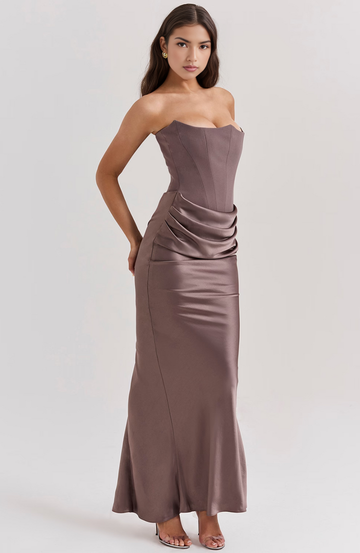 Hera - Robe de soirée élégante sans bretelles de couleur unie et rétro