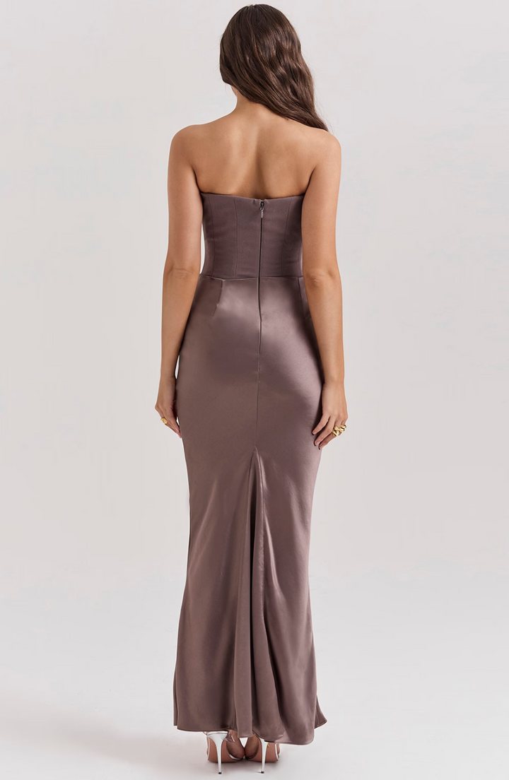 Hera - Robe de soirée élégante sans bretelles de couleur unie et rétro
