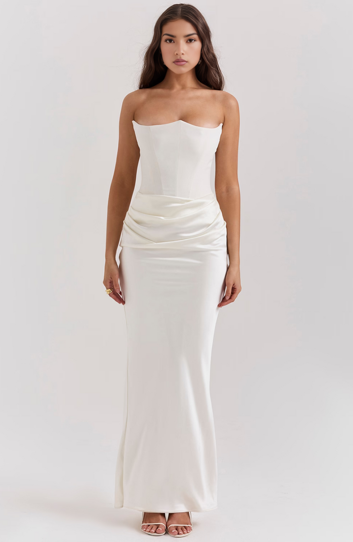 Hera - Robe de soirée élégante sans bretelles de couleur unie et rétro