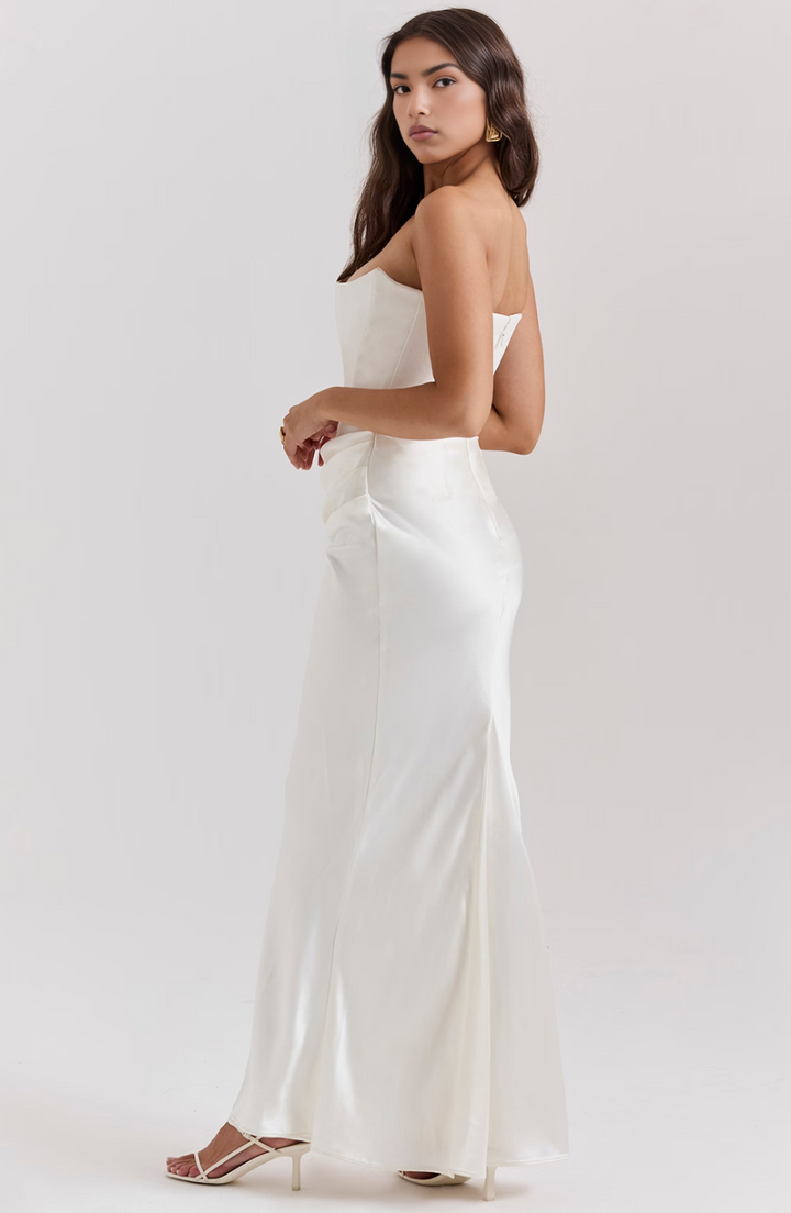 Hera - Robe de soirée élégante sans bretelles de couleur unie et rétro