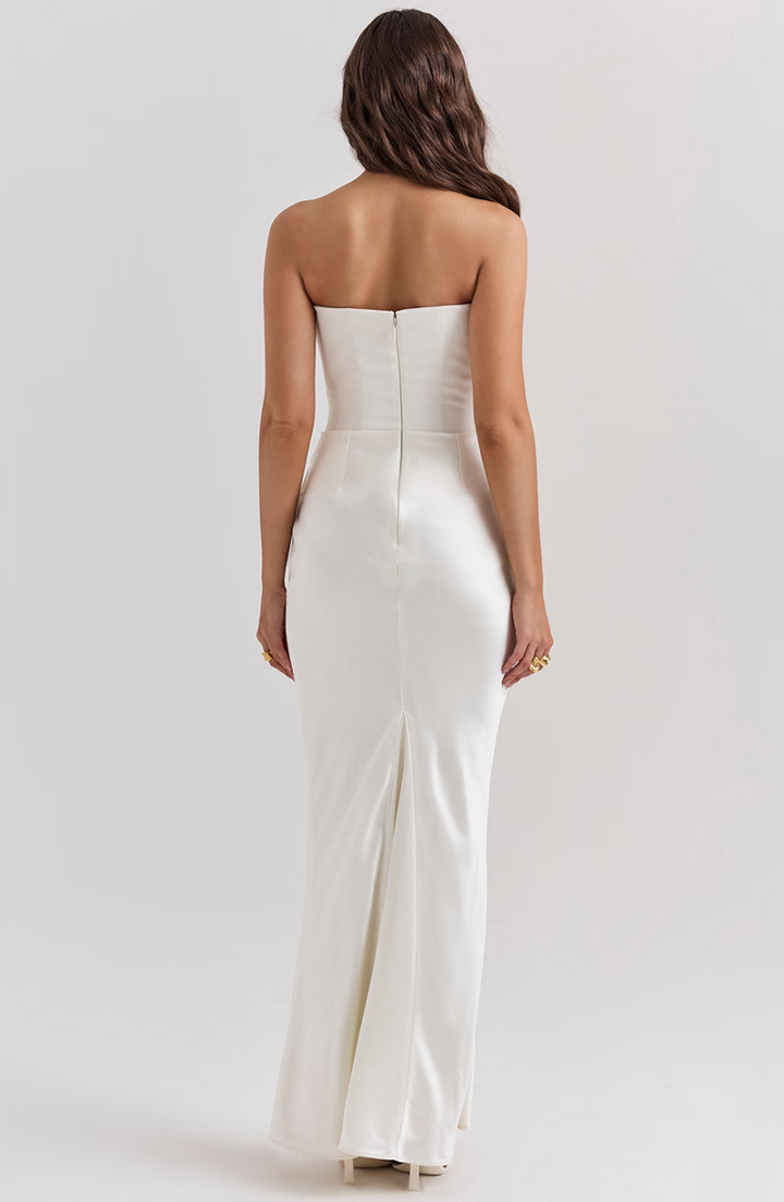 Hera - Robe de soirée élégante sans bretelles de couleur unie et rétro