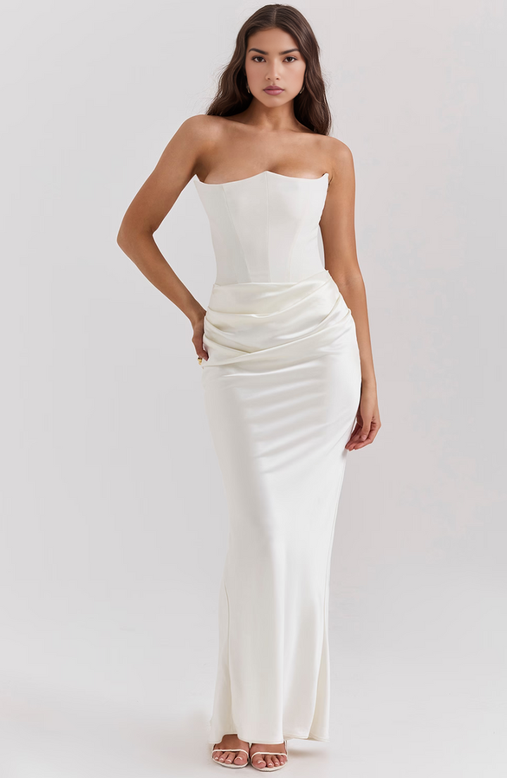 Hera - Robe de soirée élégante sans bretelles de couleur unie et rétro