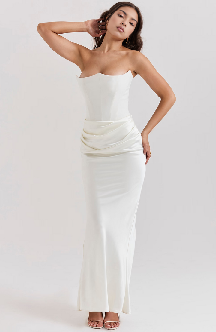 Hera - Robe de soirée élégante sans bretelles de couleur unie et rétro