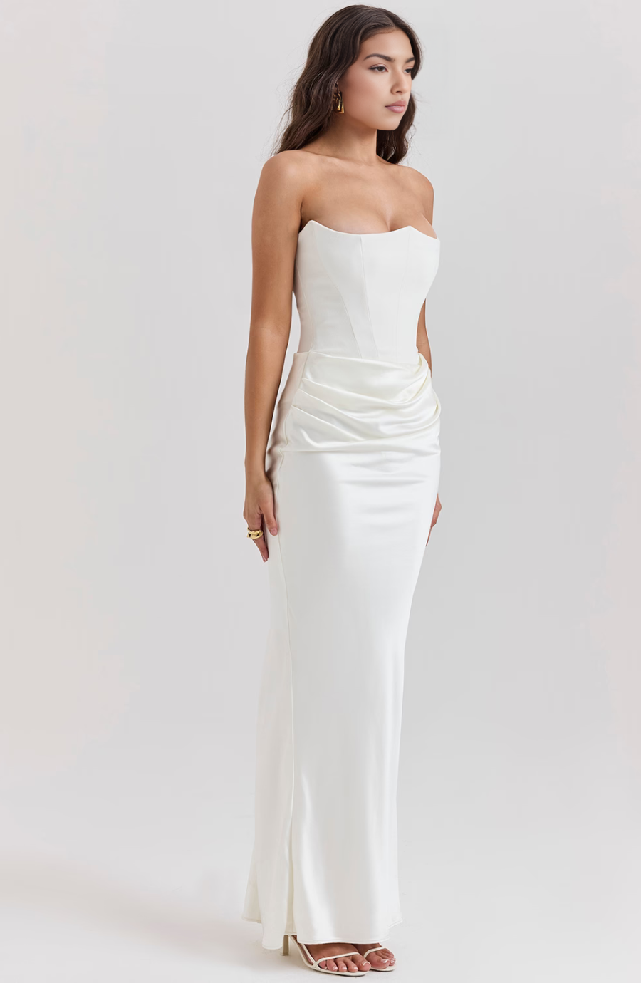 Hera - Robe de soirée élégante sans bretelles de couleur unie et rétro