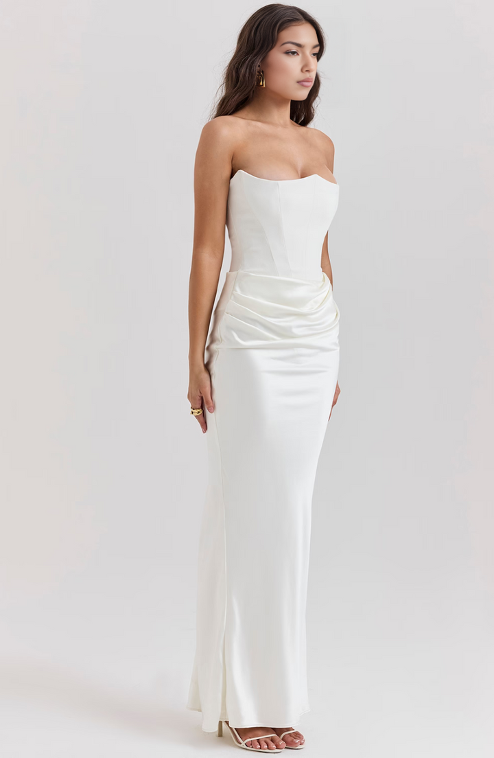 Hera - Robe de soirée élégante sans bretelles de couleur unie et rétro