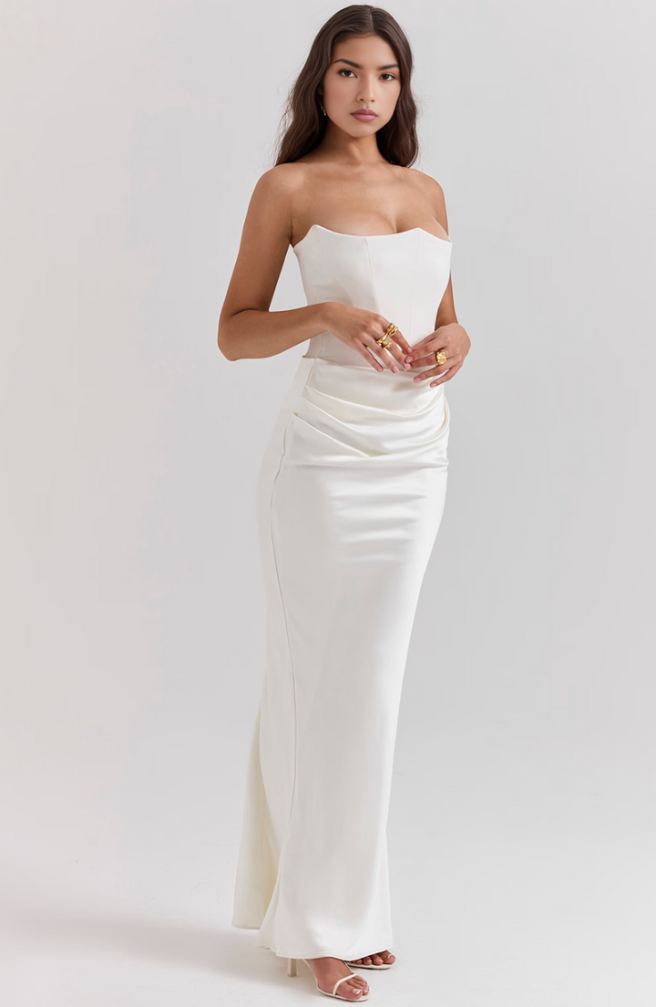 Hera - Robe de soirée élégante sans bretelles de couleur unie et rétro