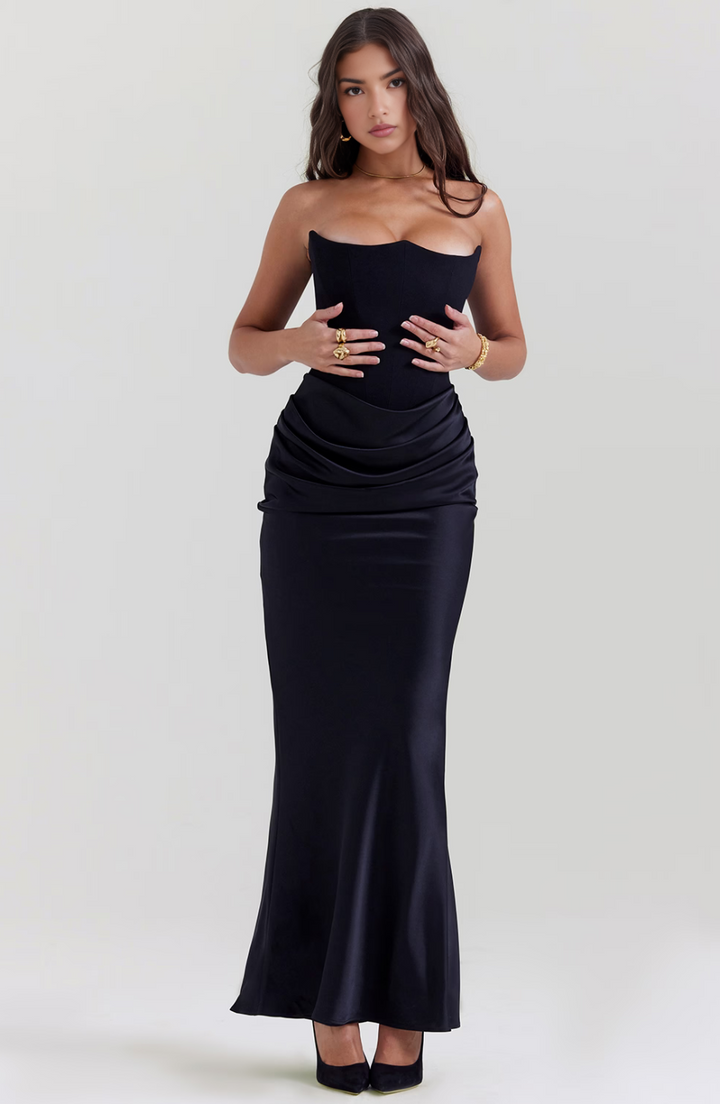 Hera - Robe de soirée élégante sans bretelles de couleur unie et rétro