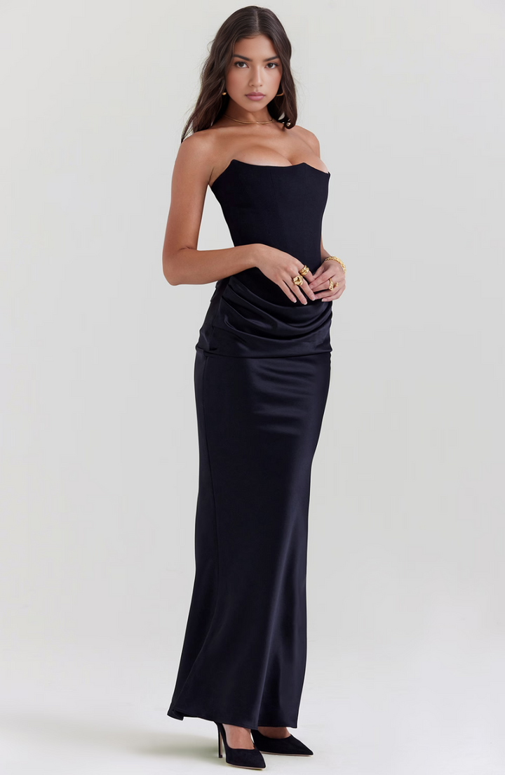 Hera - Robe de soirée élégante sans bretelles de couleur unie et rétro