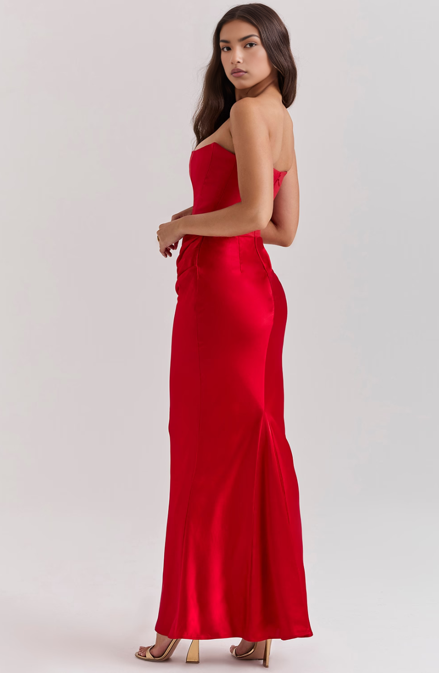 Hera - Robe de soirée élégante sans bretelles de couleur unie et rétro