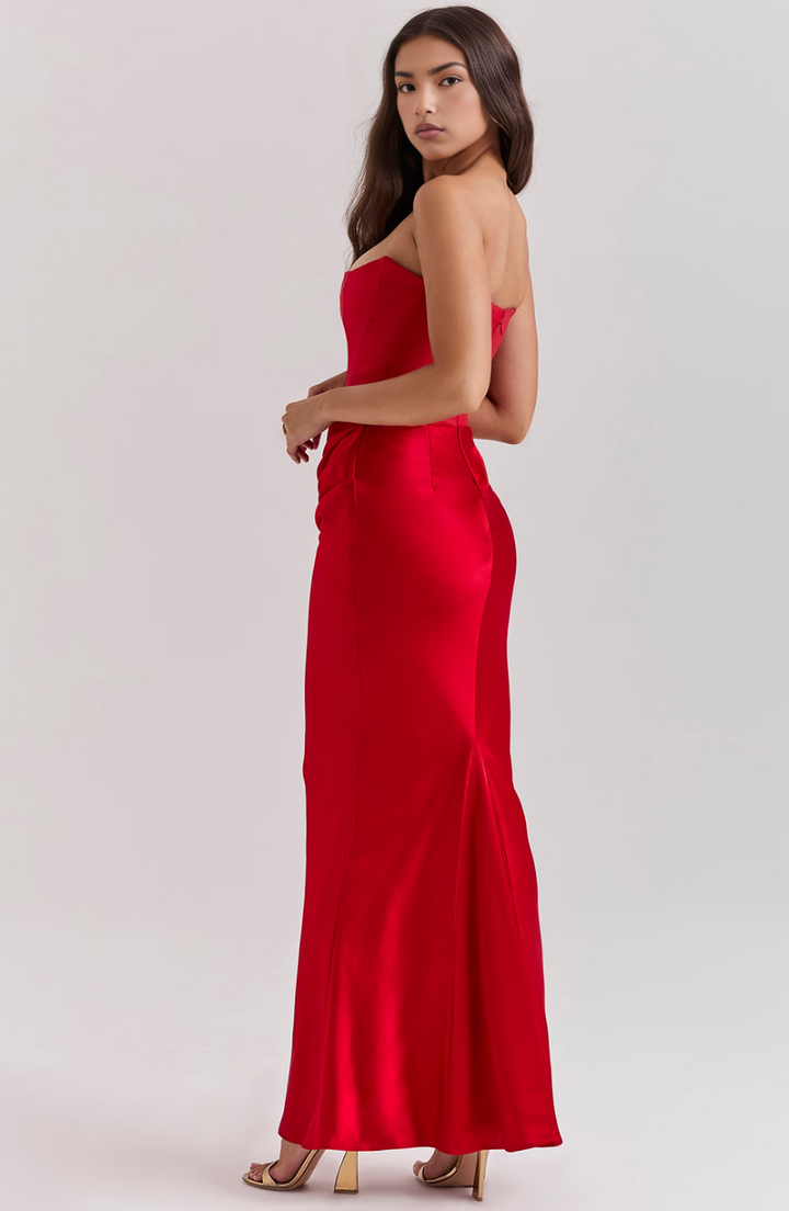 Hera - Robe de soirée élégante sans bretelles de couleur unie et rétro