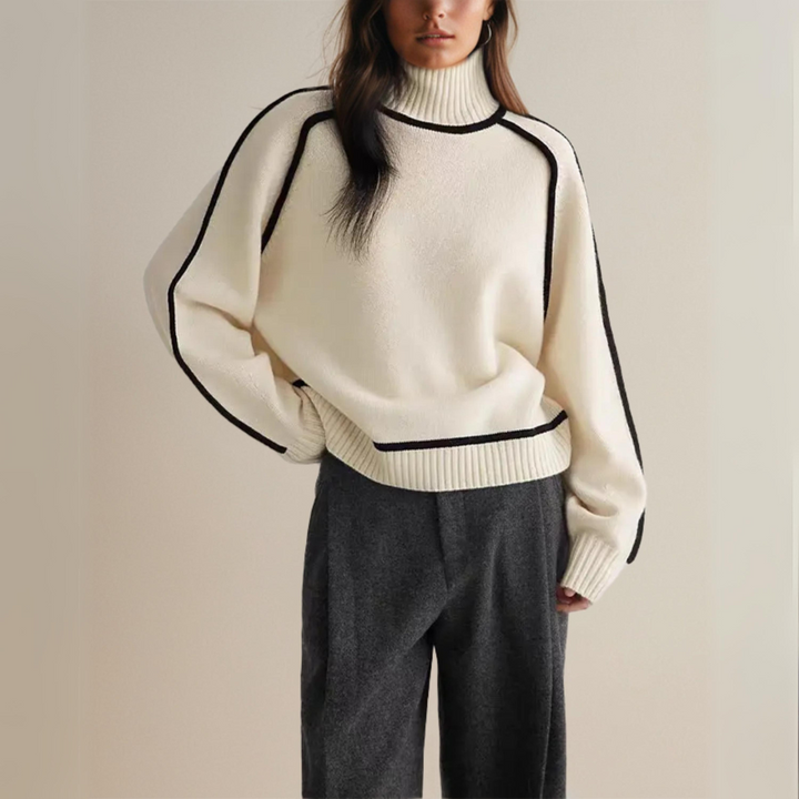 Bella - Pull rayé à col roulé coupe ample