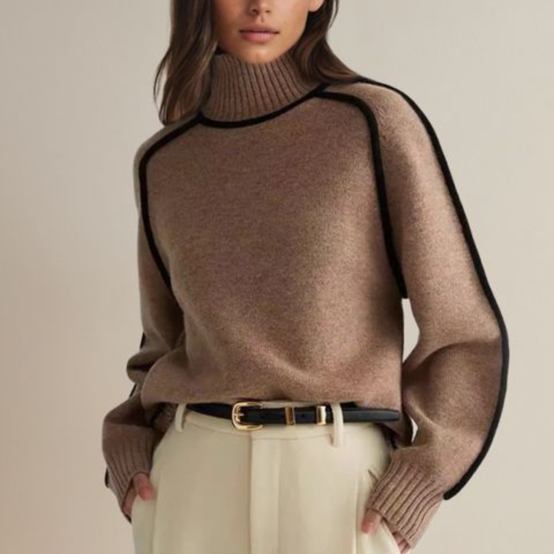Bella - Pull rayé à col roulé coupe ample