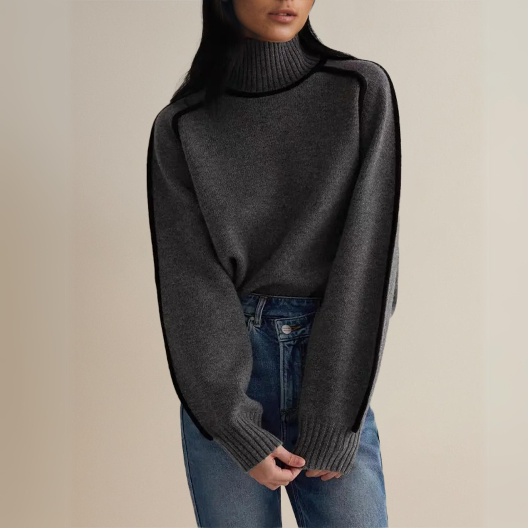 Bella - Pull rayé à col roulé coupe ample