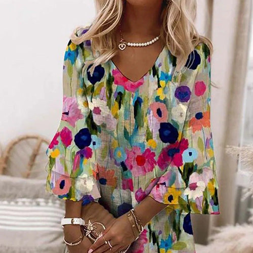 Tabitha - Mini-robe romantique à imprimé floral et col en V