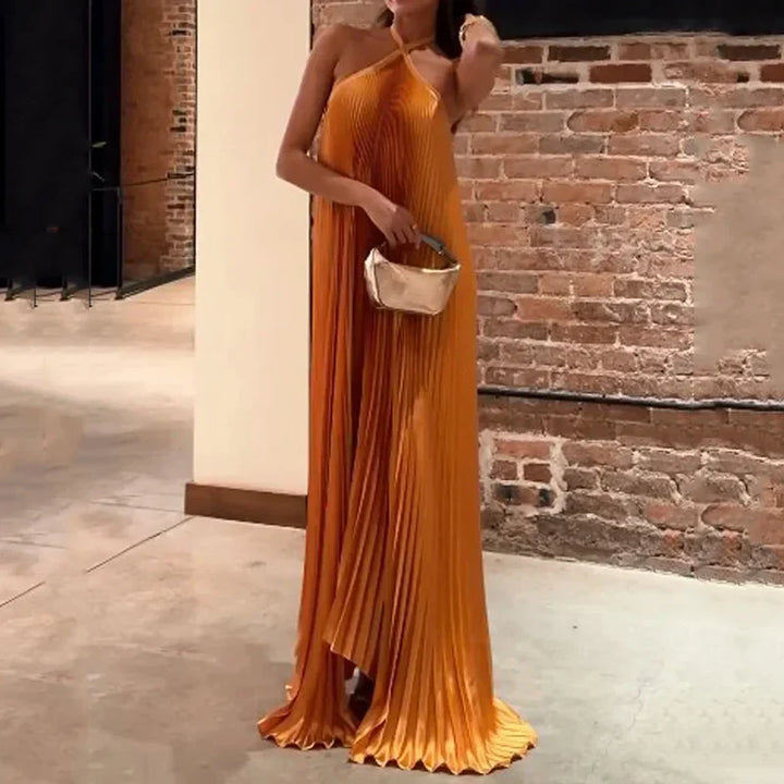 Mira - Robe longue plissée chic à col licou