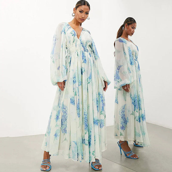 Nora – Robe longue bleu océan