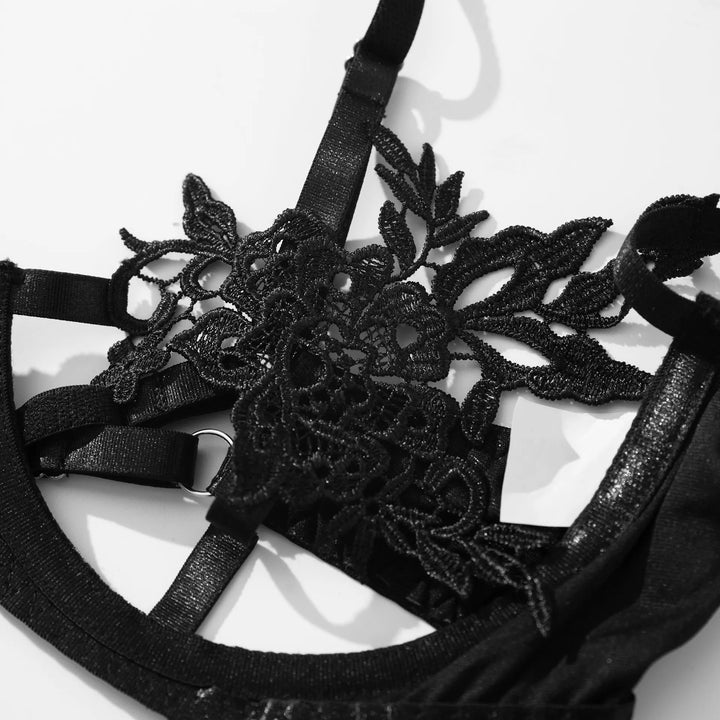 Naya - Sheer Hollow Binding 3-Piece Lingerie Set