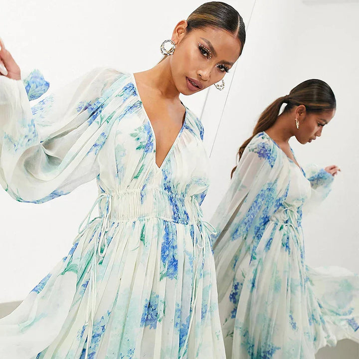 Nora – Robe longue bleu océan