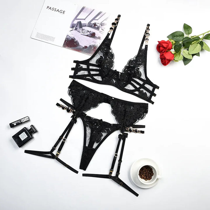 Jacinta - Luxury 3-Piece Shoulder Strap Lingerie Set