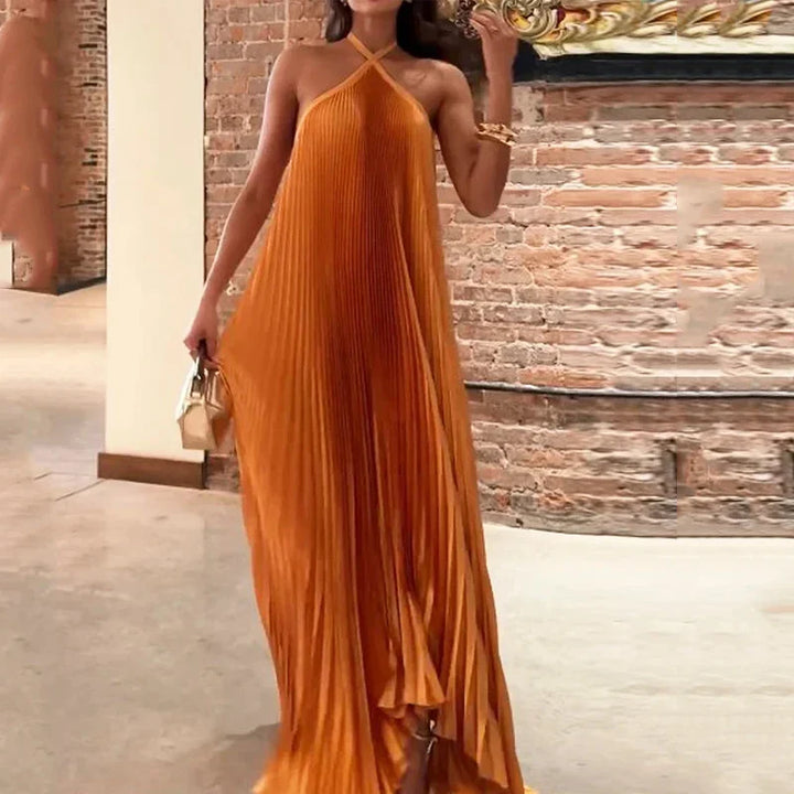Mira - Robe longue plissée chic à col licou