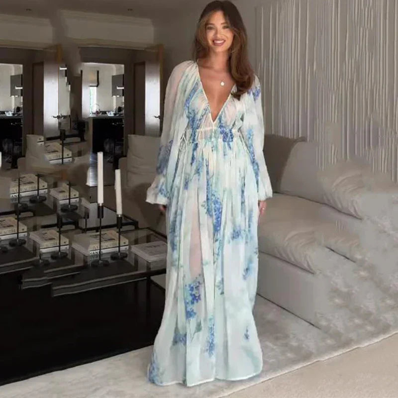 Nora – Robe longue bleu océan