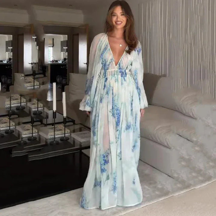 Nora – Robe longue bleu océan