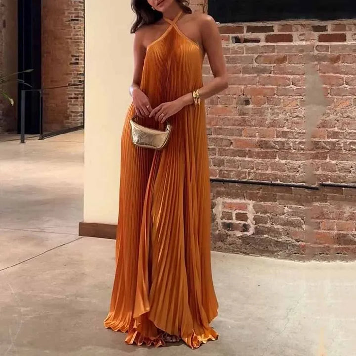 Mira - Robe longue plissée chic à col licou