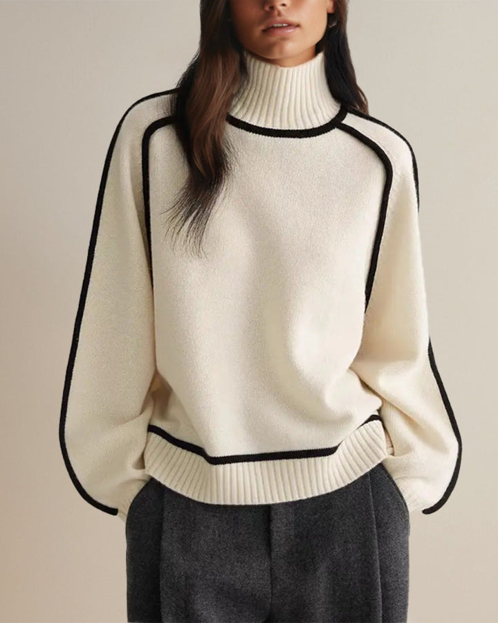 Bella - Pull rayé à col roulé coupe ample