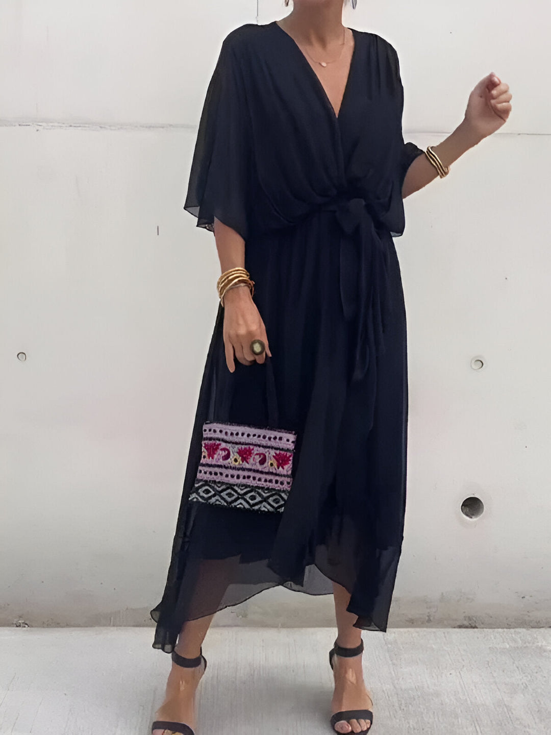 Monica -  V-Neck Chiffon Dress