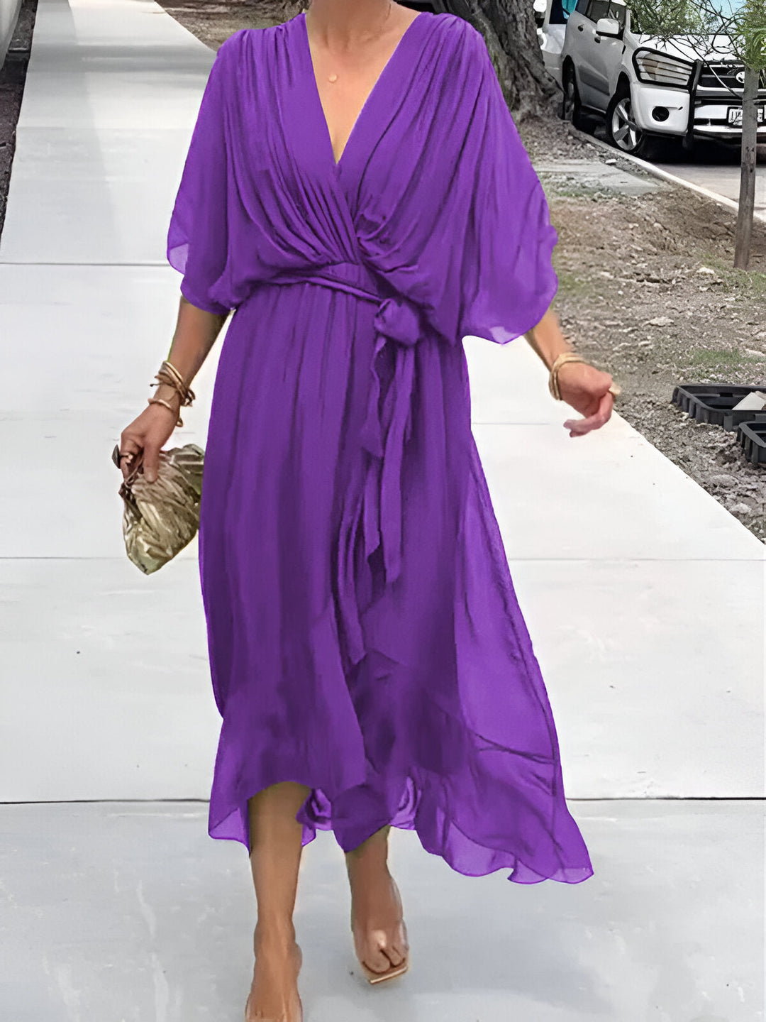 Monica -  V-Neck Chiffon Dress