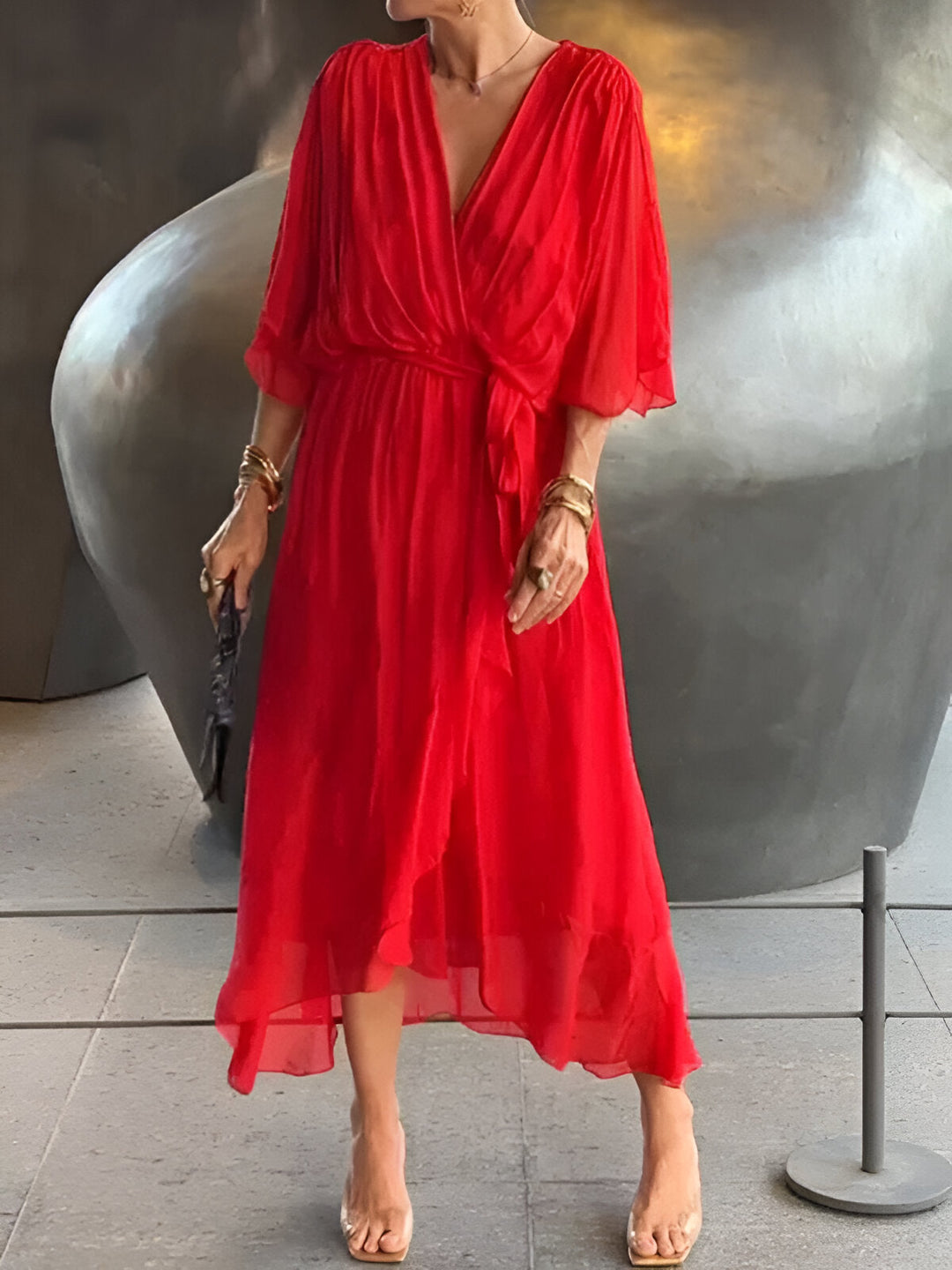 Monica -  V-Neck Chiffon Dress