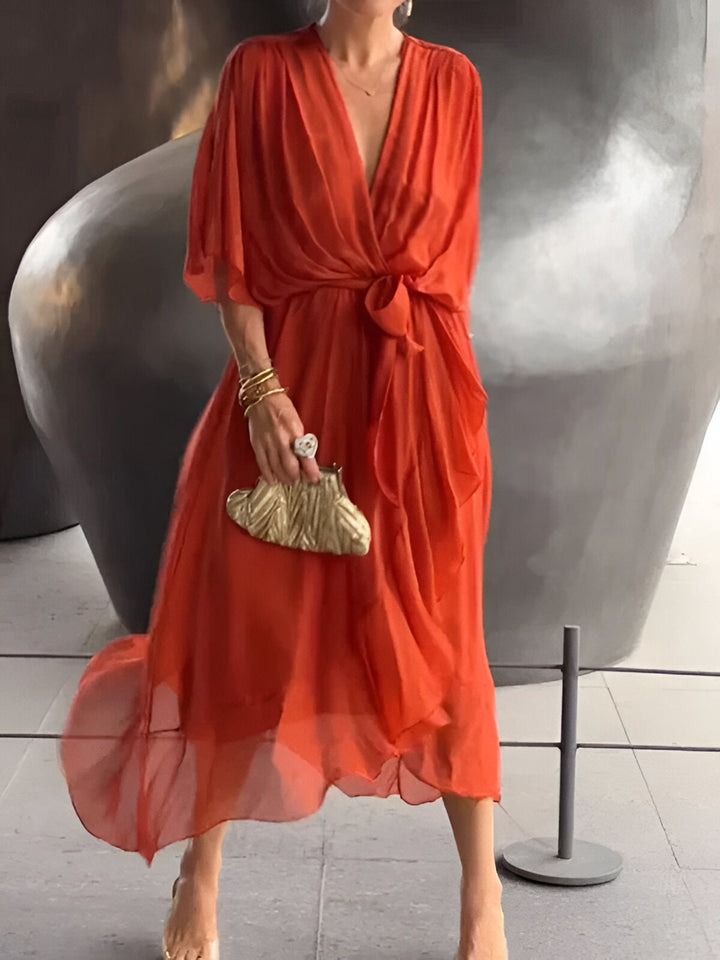 Monica -  V-Neck Chiffon Dress