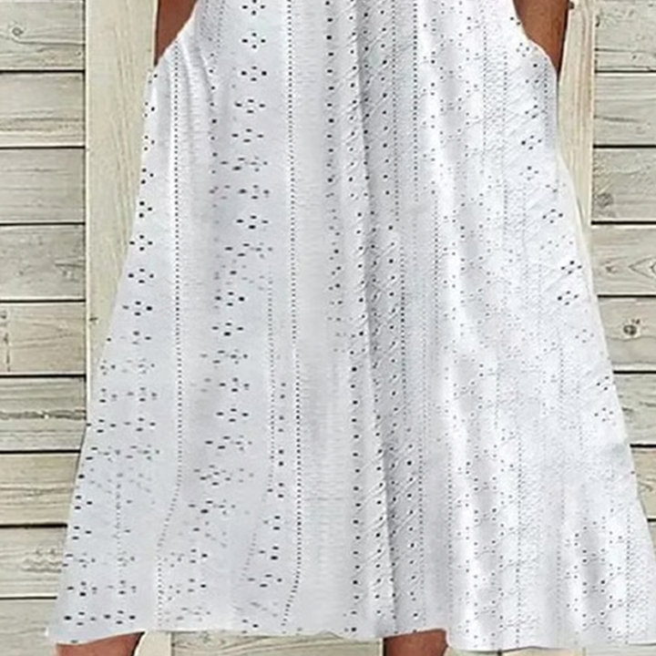 Elga - Elegant V-Neck Hollow-Out Solid Dress