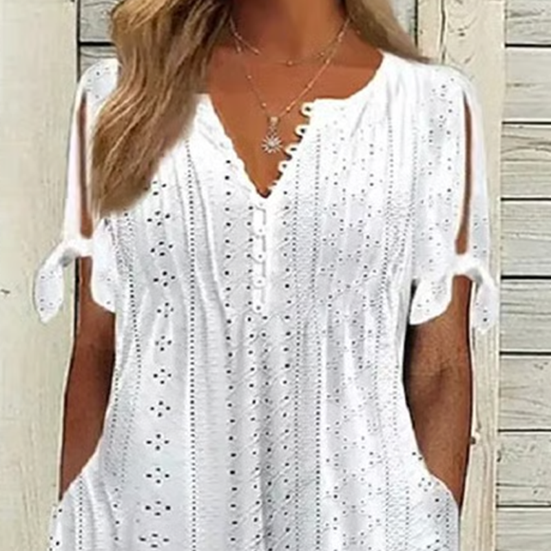 Elga - Elegant V-Neck Hollow-Out Solid Dress