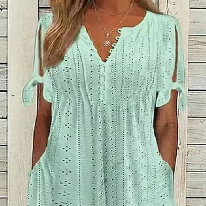 Elga - Elegant V-Neck Hollow-Out Solid Dress